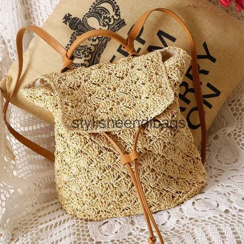 Backpack Style Summer Straw Backpack Bag for Women Woven Handmade Handbag Large Capacity Lady Tote Vacation Beach Bag Shoulder Crossbody BagH24219