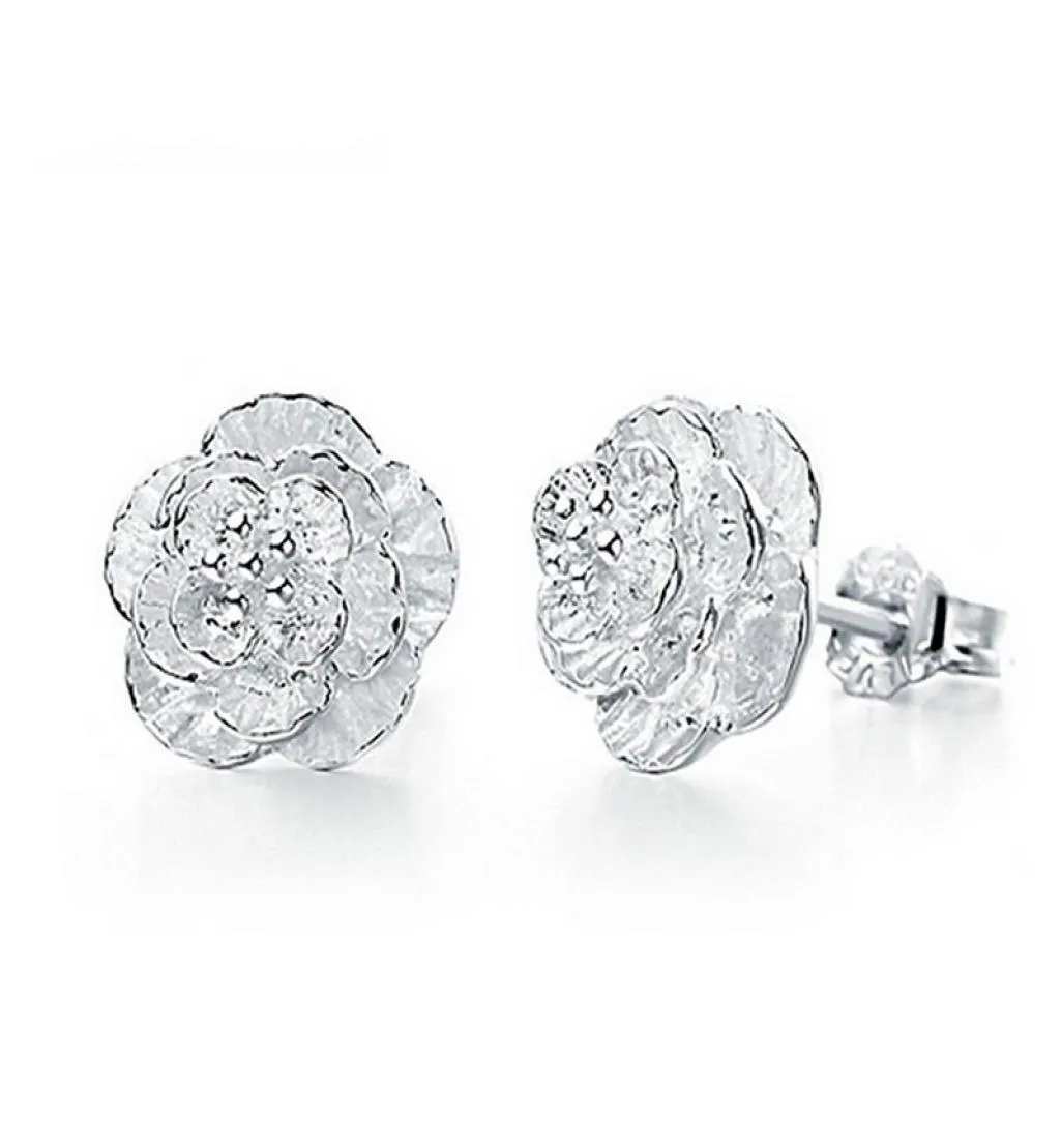 New Arrival Jewelry 925 Sterling Silver Stackable Rose Flower Zircon Crystal Stud Earrings for Women Girl Pendientes6447891