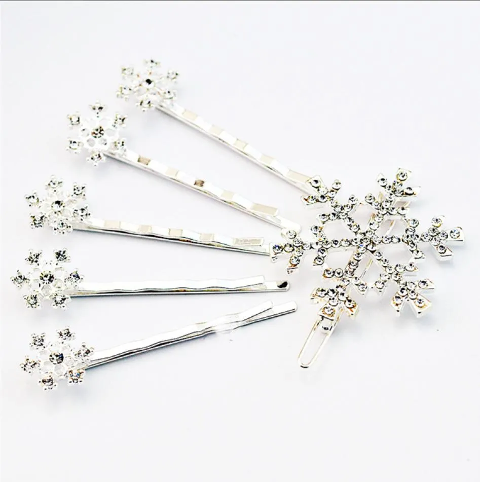 Fashion Silvery Blue Snowflake Hair pins Set Rhinestone Girls Hairs Clips Pin Girl Student Hairpins Accessories Hairclip Barrettes3002230