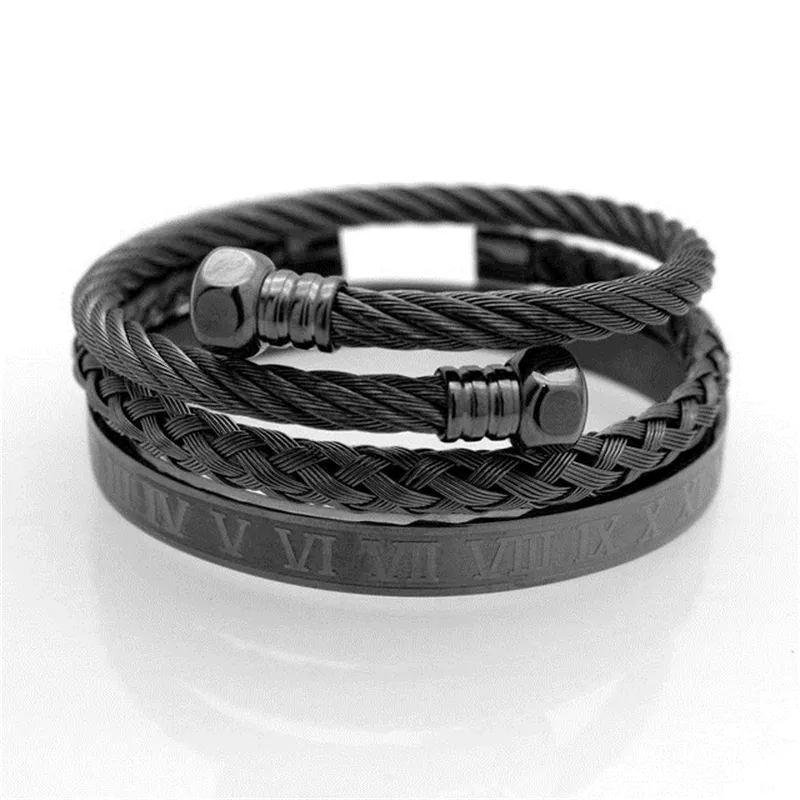 Mode Schwarz Farbe Edelstahl Verschluss Twisted Schwarz Manschette Kabel Armreifen Armbänder Schmuck Männer Frauen Gift240125