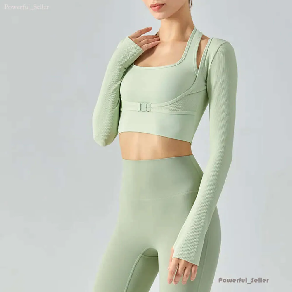 AL0LULU Yoga Top esportivo de manga comprida Roupas de fitness femininas com almofada no peito 2927