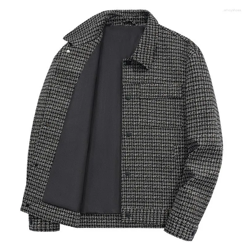 Vestes pour hommes Veste pour hommes tissé à carreaux col rabattu décontracté automne et hiver manteau de laine pour hommes