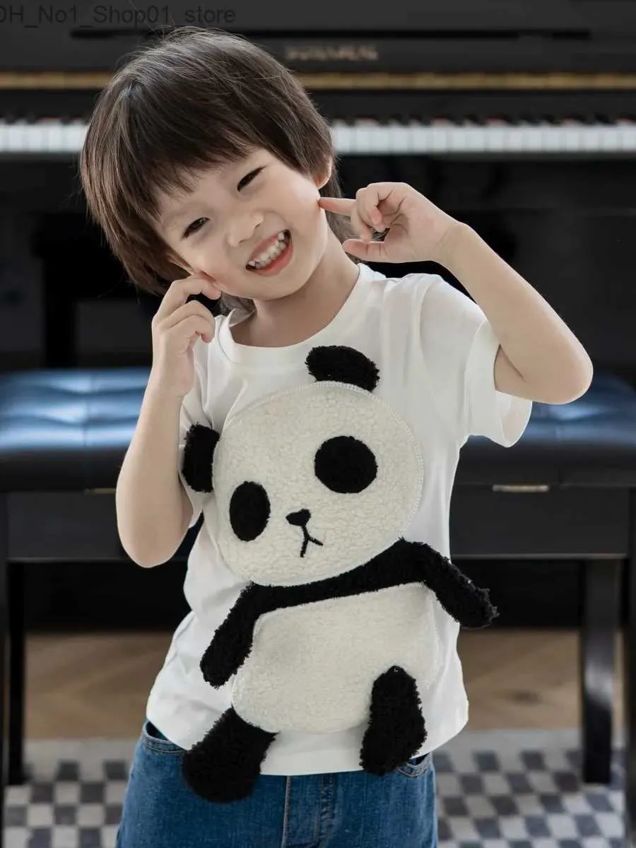 Camisetas Bonito Dos Desenhos Animados 3D Little Panda T-shirt de Manga Curta Crianças Meninos e Meninas Bebê Top Verão Q240218