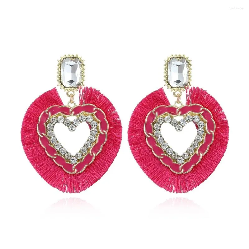 Boucles d'oreilles pendantes en forme de cœur en cristal blanc scintillant pour femmes, romantique, corde en coton, pendentif en forme d'amour, cadeau de noël