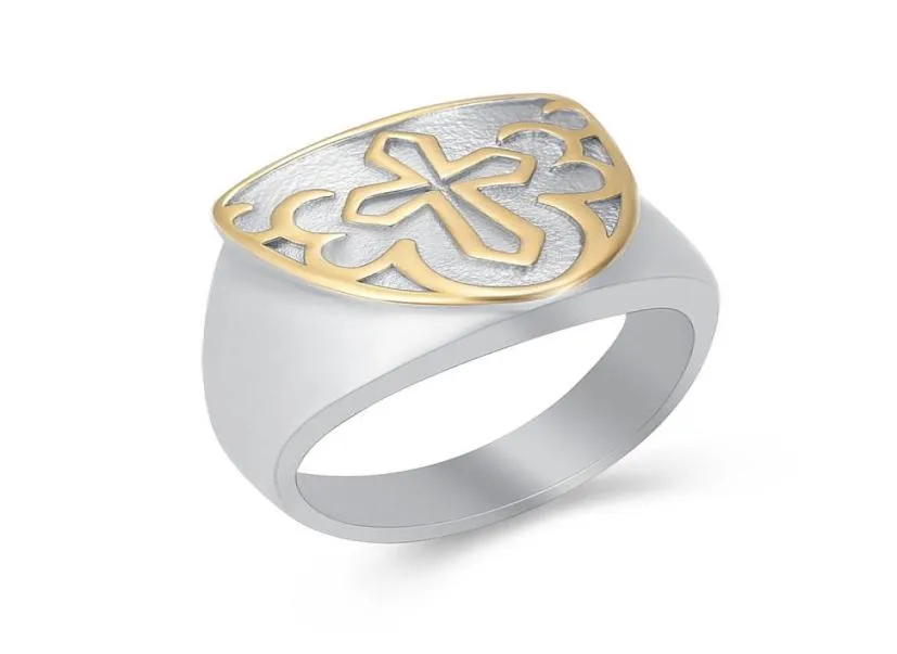 IJZ9011 Серебряный сувенирный кулон Золотое кольцо с крестом для урны для праха Нержавеющая сталь Кремация с гравировкой Мемориал Ретро Кольцо для хранения на память3690453