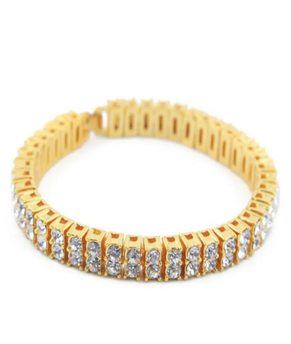 Iced Out Chain Bracelet For Mens Hip Hop Diamond Tennis Bracelets Jewelry Gold Plating Double Row Rhinestone Bracelet 2492140