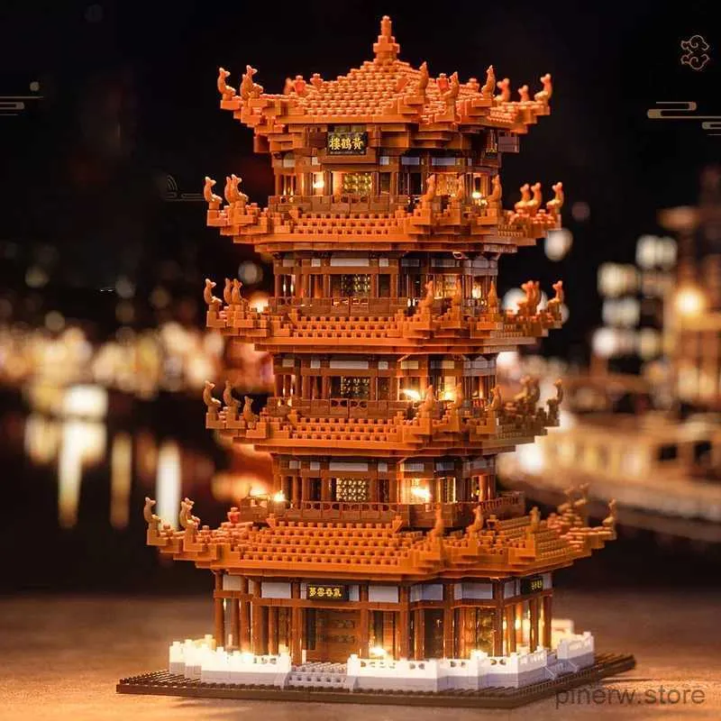 Blocks Yellow Crane Tower microparticle building blocks assembling toys Chinese style building model decoration