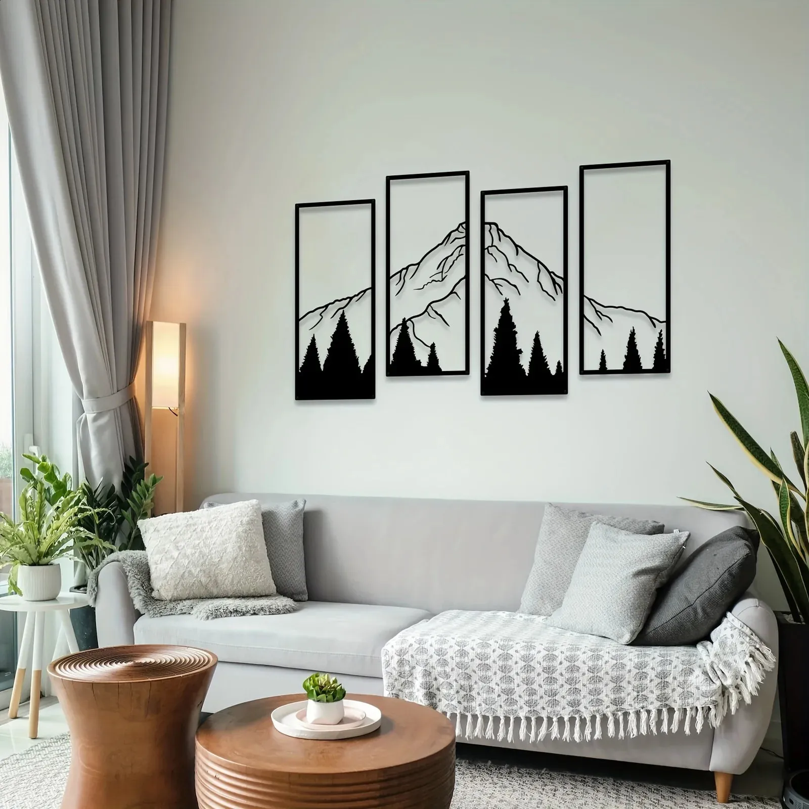 4pcs Minimalist Metal Mountain Wall Decor Square Sculpture for Home Office Living Room Bedroom Unique Art 240119