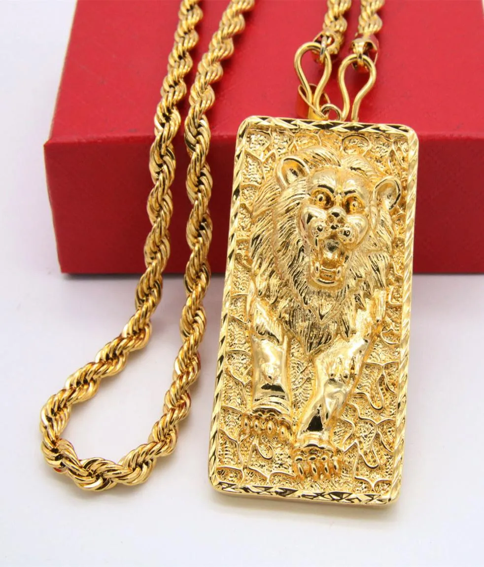 Collana con catena a corda con ciondolo modello grande leone in oro giallo 18 carati riempito con gioielli da uomo solidi stile Hip Hop8021187