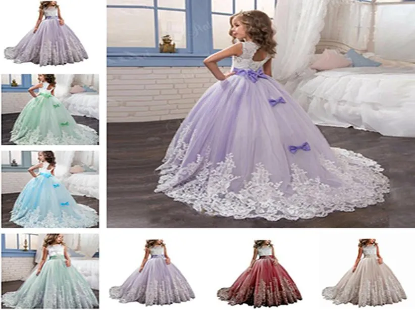 Robes de filles de fleur princesse lilas petite mariée longue robe de concours pour les filles Glitz gonflé robe de bal en tulle enfants Graduation Gow9676563