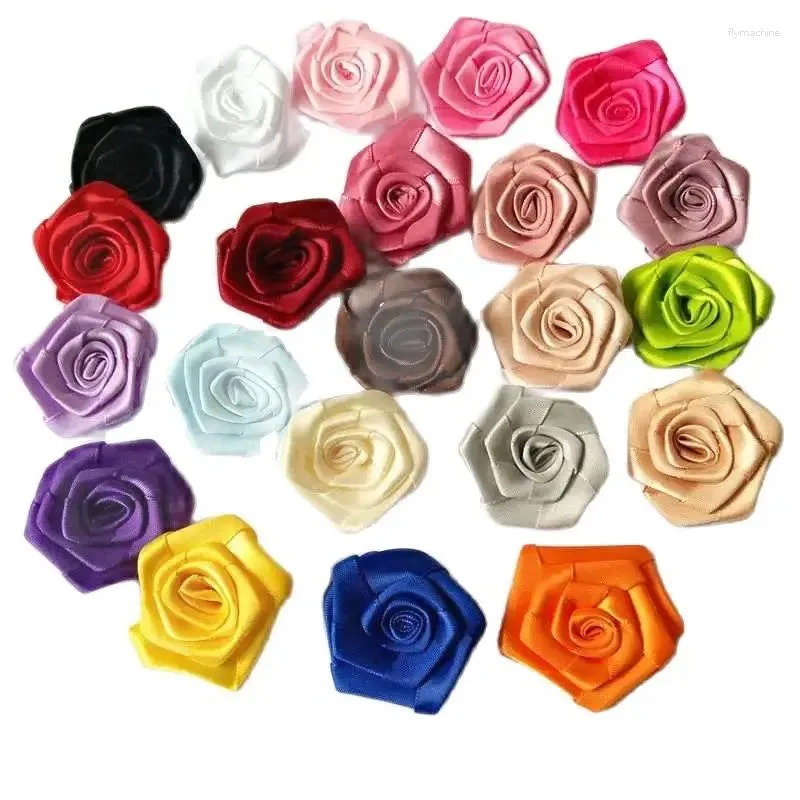 Fleurs décoratives 10 pièces/lot 45mm Polyester roulé Rose fleur fille et femmes accessoires Rosettes/artisanat Scrapbooking