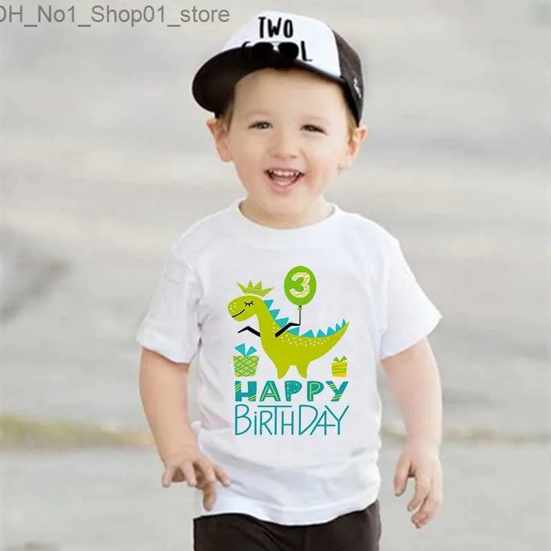 T-shirts Cute Dinosaur Birthday Shirt 1-9Y Birthday T-Shirt Wild Tee Boys Party T Shirt Dino Theme Outfit Clothes Kids Gift Fashion Tops Q240218