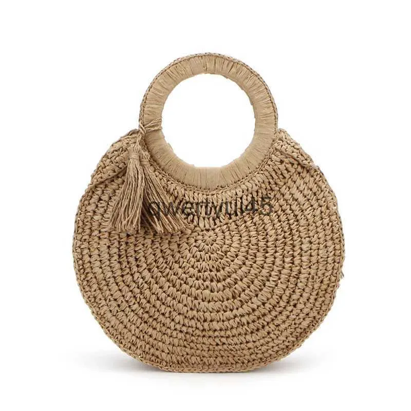 Totes andmade Round Womens andbag Woven Summer Tassel Beac Bag Boemian Kniing Straw Bags Female andle ToteH24218