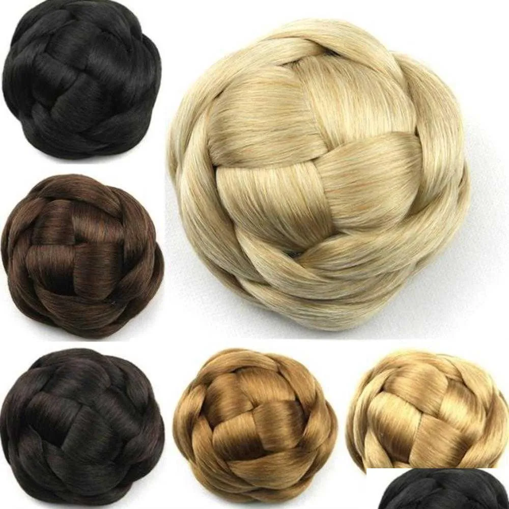 Synthetic Wigs Whole6 Colors Women Braid Buns Hairpieces Brown Blondblack Hair Chignon Donut Roller Bun Perucas6772063W0Eb Drop Deliv Dhfn9