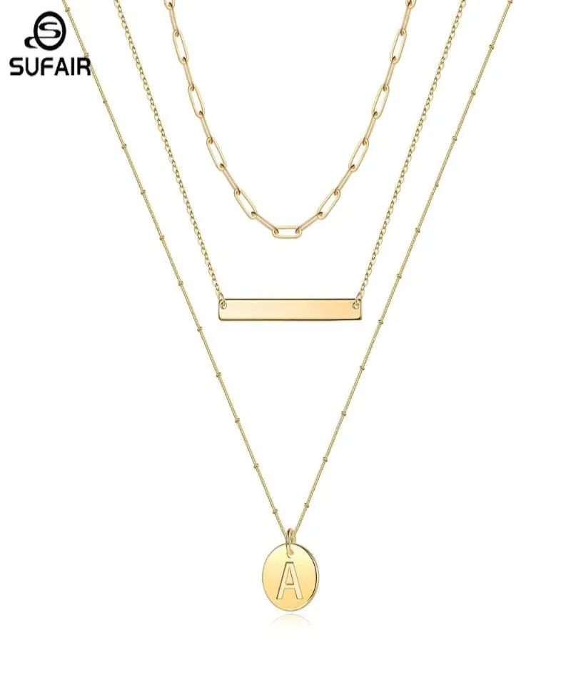 Catene Sufair Disco a strati Collana con ciondolo iniziale per le donne 14K Gold Filled Paperclip Catena Bar Lettera Ciondolo Gioielli7811679