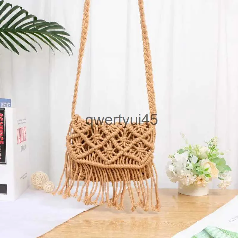 Shoulder Bags Coon Rope Woven Womens Crossbody Bag andmade Knied Tassel Soulder Boemian Summer Straw Beac Female Flap PurseH24218