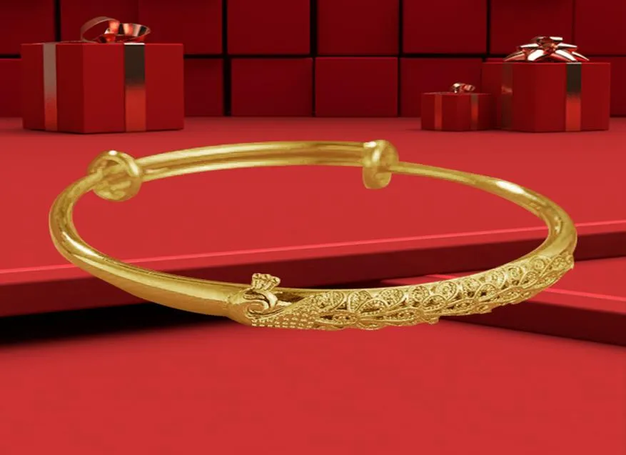 139BA Wedding Jewelry Peacock Bangles and Bracelets for Bridal Women 24k Gold Plated6086348