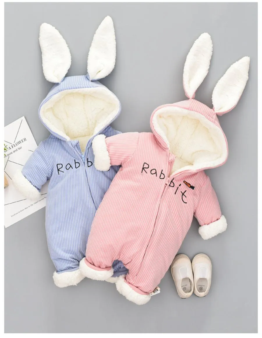 Simpatico coniglietto in pile velluto abbigliamento infantile inverno neonate ragazzi pagliaccetti caldi neonato vestiti appena nati tuta da neve7009380