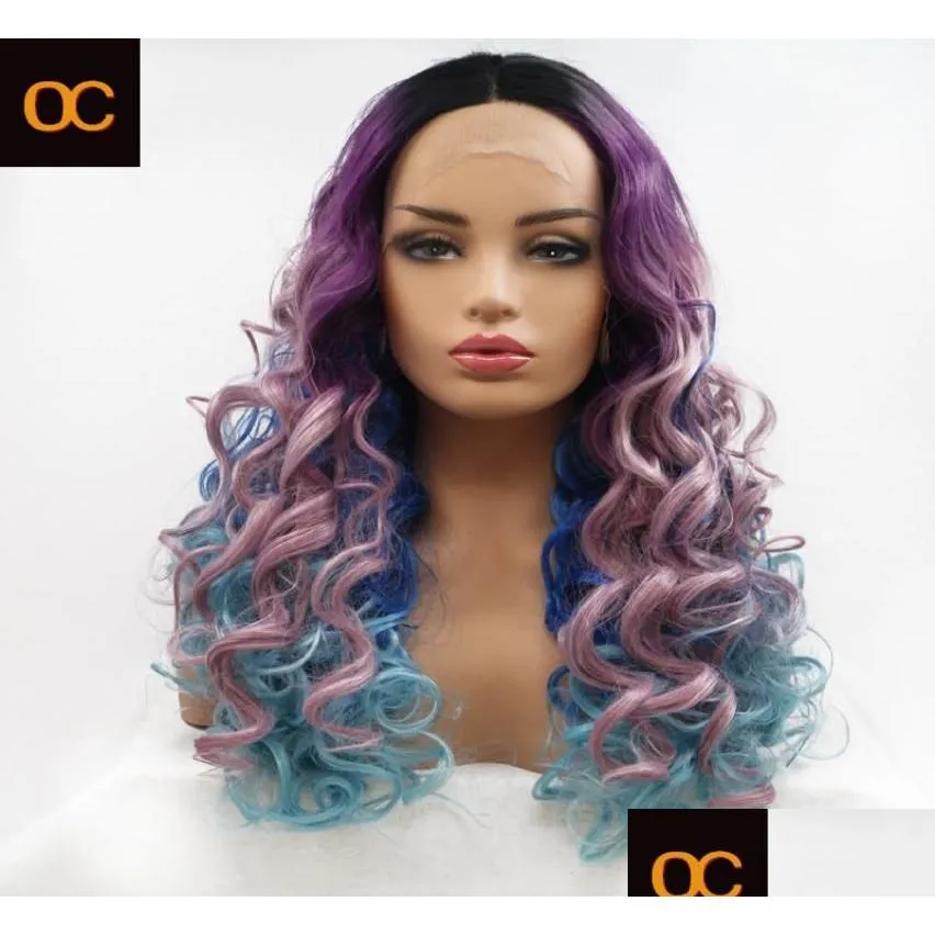 Salon Wigs Oc 933 New Chemical Fiber Wig Personalized Customization Mixed Colors Medium And Long Curly Hair Girl Front Lace Headgear8 Dhrxo