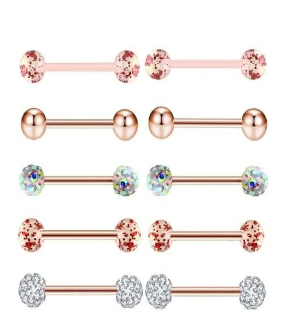 10 pièces or Rose langue anneaux en acier inoxydable acrylique boucles d'oreilles haltères corps Tragus Piercing bijoux mamelon Ring9480570