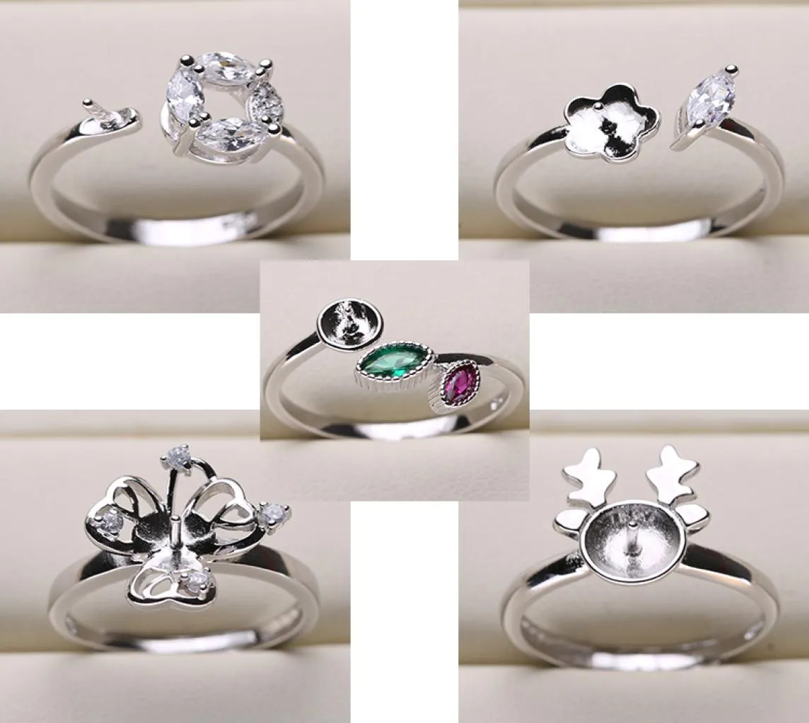 Shining Pearl Rings Ställa in Zircon Solid 925 Silver Ringinställning Ringmontering Ring Tom Diy Jewelry 5 Styles Mix Diy Gift8635517
