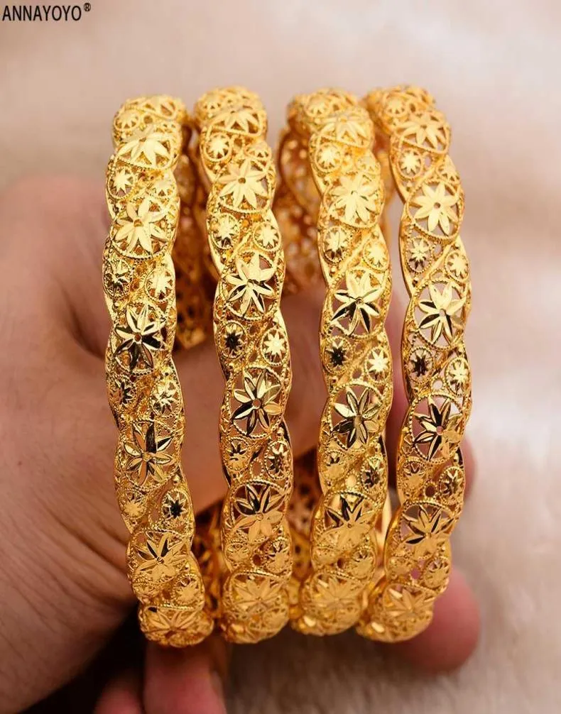 Annayoyo Dubai Gold Bangles Women Men 4pc Gold Women armbanden Afrikaanse Europese Ethiopië Men Girls Sieraden Bangen geschenken 4736782