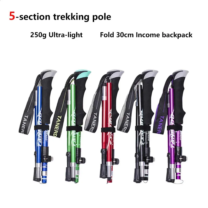 5Section Outdoor Fold Trekking Pole Camping Portable Walking Hiking Stick For Nordic Elderly Telescopic Easy Put Into Bag 1 PCS 240127