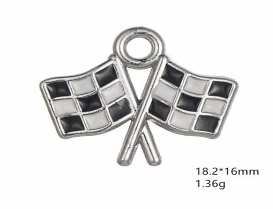 2021 Zinklegering geëmailleerde zwart-wit geruite vlagbedels voor het maken van sieraden Andere aangepaste sieraden1755766