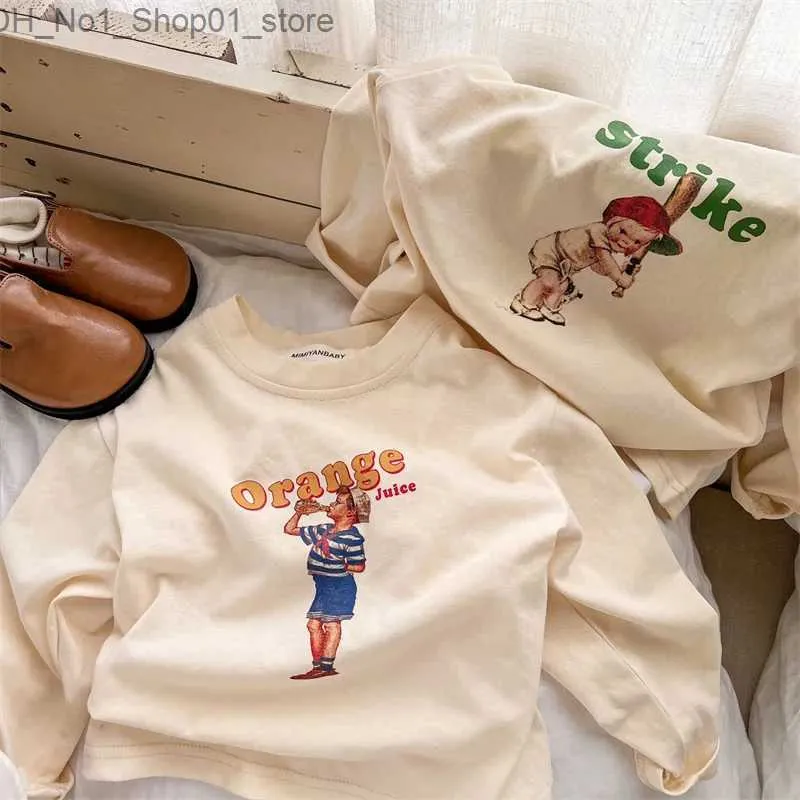 تي شيرت الأطفال T قم بقمصان طويلة الأكمام للأطفال الرسوم المتحركة الفتيات الفتيات بلوزة Tees Beige Color Toddler Outfits Fashion Clothing Q240218