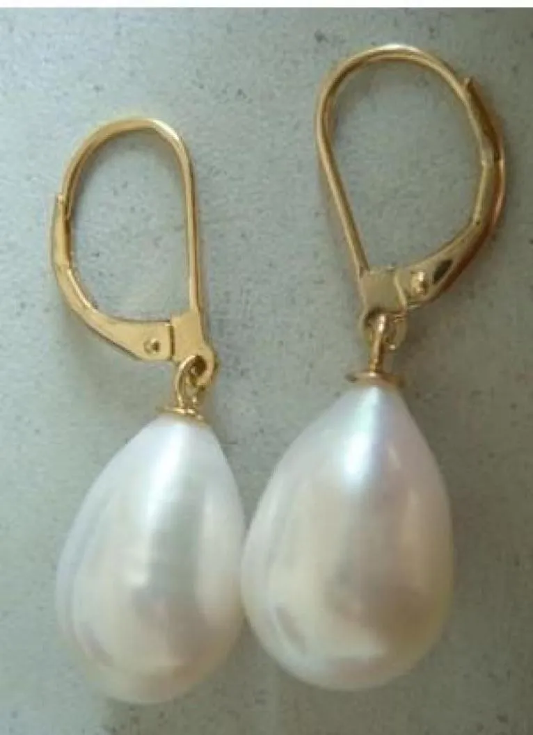 Nouveau Bijoux en perles fines 14-16mm boucles d'oreilles en perles blanches de la mer du sud 14KG6855898