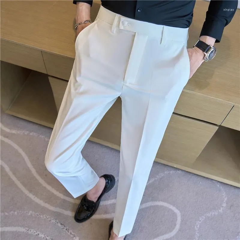 Erkek Suit 2024 Yüksek Son Gündelik Pantolon Elastik İnce Uygun Küçük Ayaklar Düz Renk Dört Mevsimler