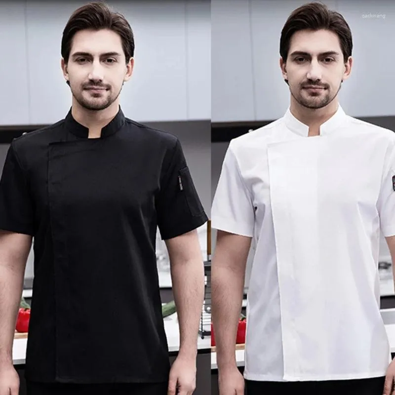 Kadın Tişörtleri Erkekler Hafif Kısa Kollu Şef Ceket Düğmesi Kapatma Nefes Alabilir Mesh Mutfak Restoran Üniforma Ceketleri Cep