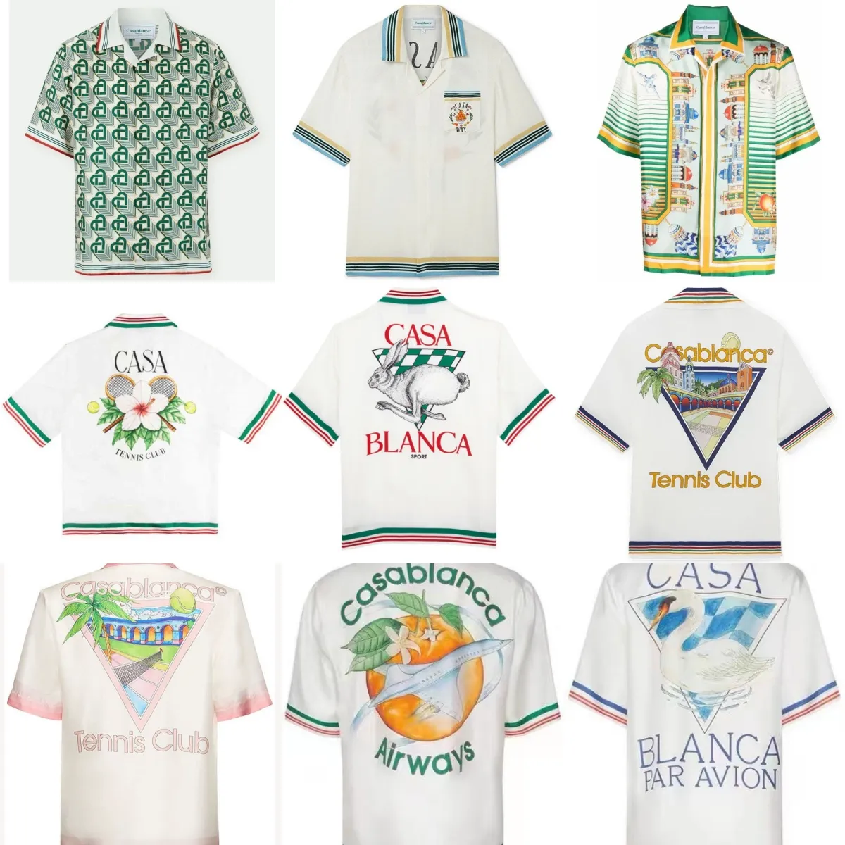 Casablanca Sportstrick-Kaninchen-Seiden-Herren-Designerhemden, hawaiianische Kurzarm-Polohemden