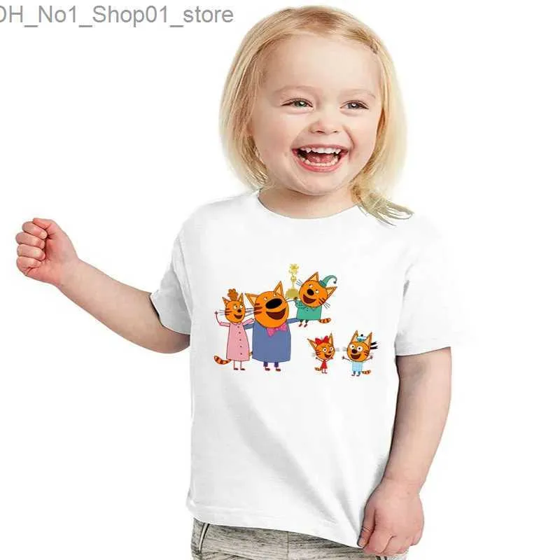 Tシャツkid-e-catsスリー子猫ロシア語漫画プリントボーイズTシャツ夏半袖キッズTシャツベビーガールズ服子供