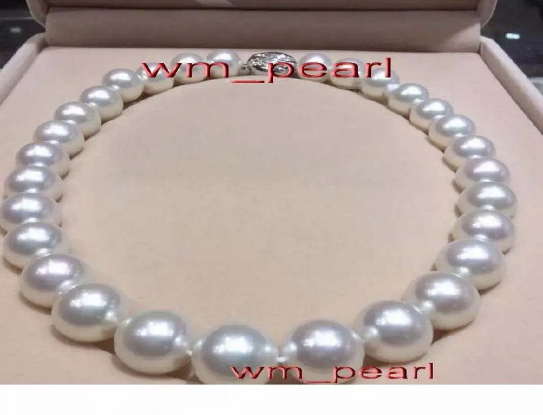 17quot1315mm REAL Natural south sea round white pearl necklace 14K5799704