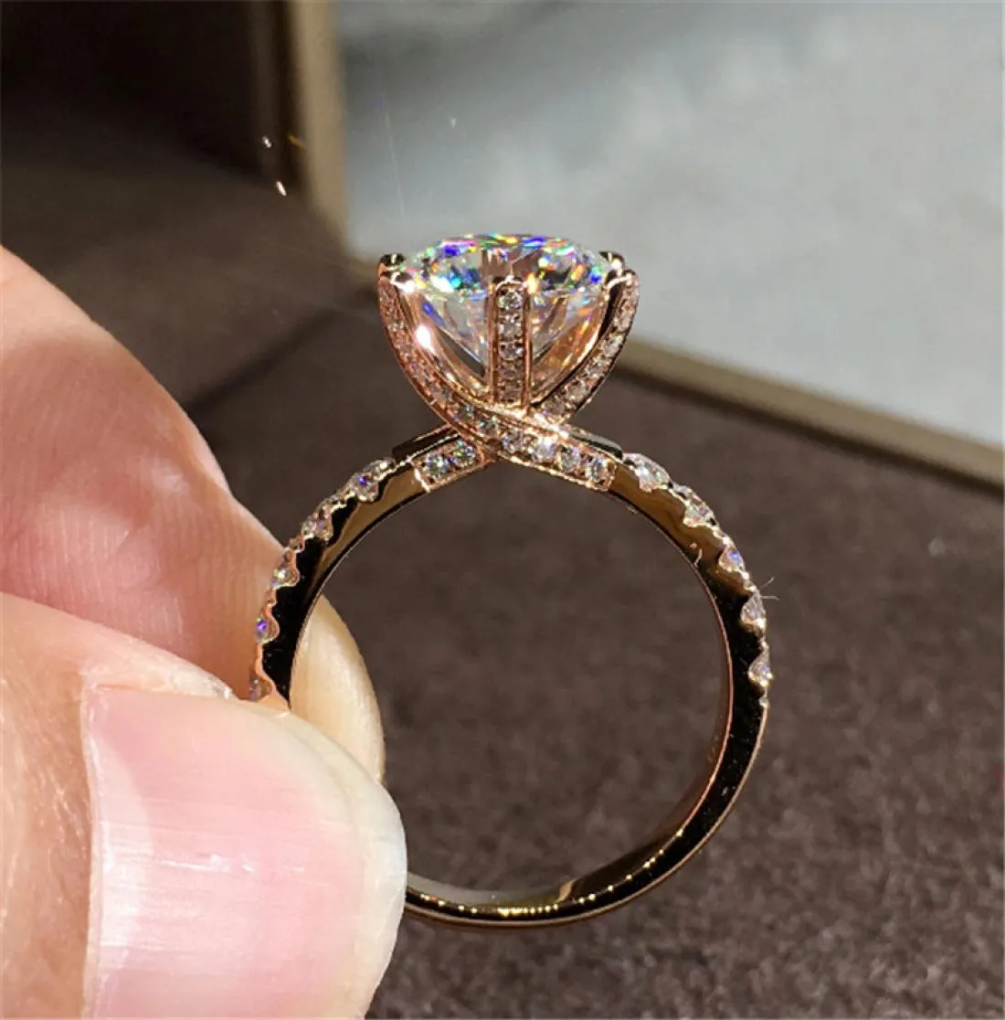 18kローズゴールドジュエリーホワイトnturlジルコンリング女性用ラウンドshpe nillos de bizuteri gemstone 18 kローズゴールドダイモンドリング4100867