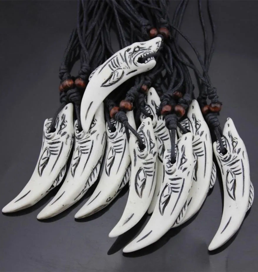 Colliers ras du cou en Faux os de Yak sculpté en résine, 12 pièces, pendentifs en dents blanches, pour hommes et femmes, cadeaux de Surf, MN1436384281, vente en gros