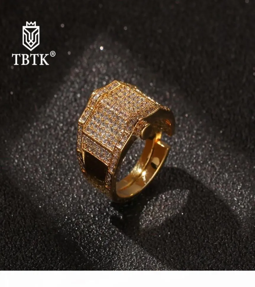 TBTK Fashion Hiphop Rapper Gold White Gold Ring Irregularity Full Iced Cubic Zirconia Party Wedding Mens Rings CZ Jewelry Gifts8297269