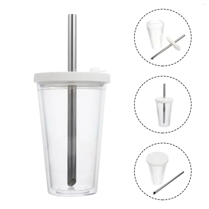 Vinglasglasögon Milk Tea Cup Beverage Servering Smoothie Cold Drink Straw Plastic Transparent Drinking Bubble Mug