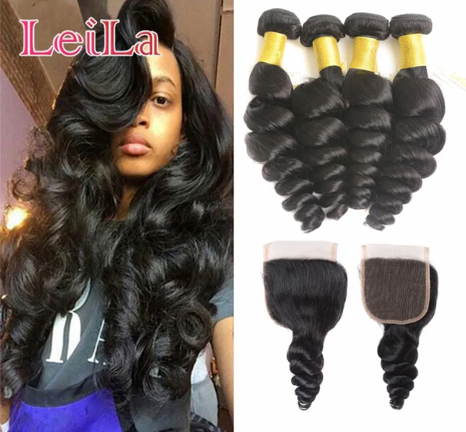 Virgin Hair Bundles z zamknięciem 5pcs Lot 100G PCS 8A UNPRETRESE Human Hair Weves Indian Loose Wave Virgin Hair Wefts Naturalne BL9593104