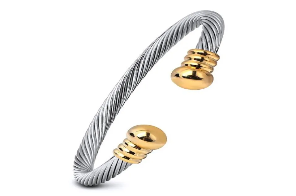Bangle Fashion Jewelry Stainless Steel Twist Cable Bracelets Cuff Bangles For Women Men Accessory 60mm6779399