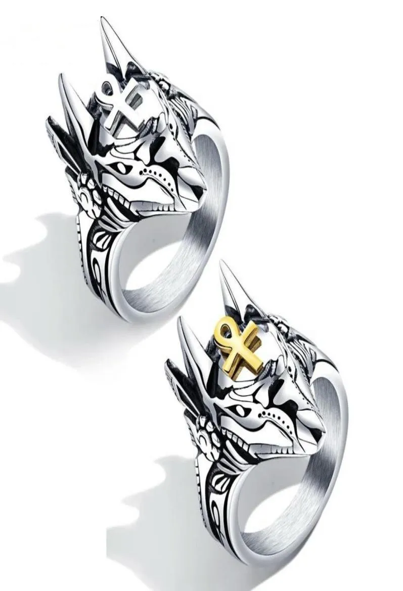хип-хоп кольцо с головой волка Анубиса для мужчин, роскошный дизайнерский золотой, серебряный анк, кольца веры в Древнем Египте, винтажные кольца из нержавеющей стали, панк coo6787512