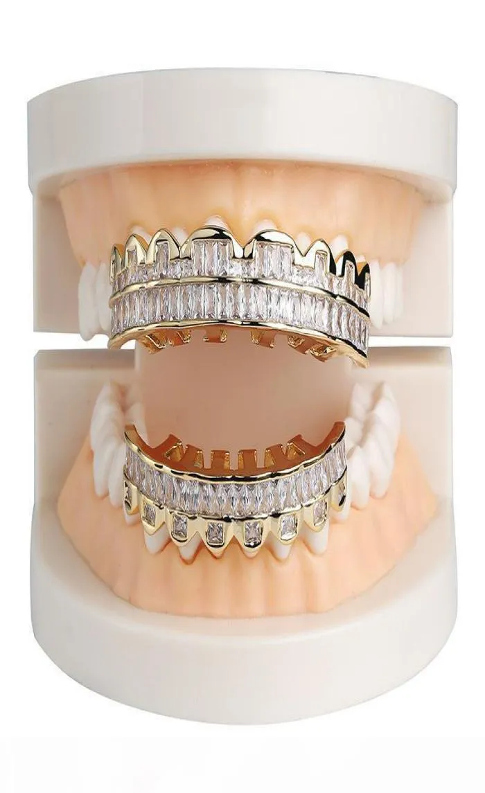 Nuevo conjunto de Baguette Dientes Grillz Parte superior inferior Oro rosa Color plata Parrillas Boca dental Hip Hop Joyería de moda Joyería de rapero 3784338