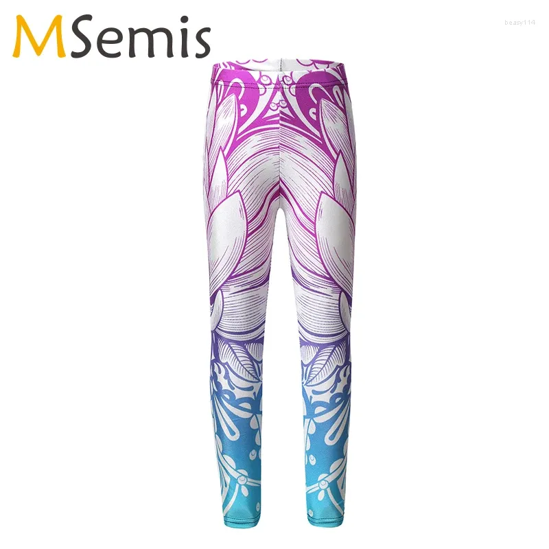 Scene Wear Kids Gils Ballet Dance Pants Soft 3D Digital Printed Mönster Skinn Fit byxor Tights Barn Girls Workout Leggings