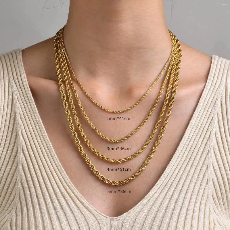 Kedjor 2/3/4/5/mm rostfritt stål vridningskedjor halsband för kvinnor män guld färg halsmetall halsband hängen grundläggande smycken