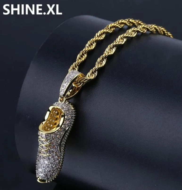 Hip Hop New Fashion 24inch Iced Out Zircon Stone Shoe Pendant Halsband med 24 -tums rostfritt stål Rope Chain80312973386480