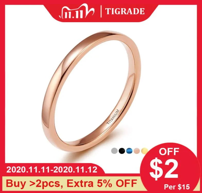 Tigrade 2mm anel de titânio fino feminino rosa goldblackblue polido simples anéis finos para homem feminino anel de noivado de casamento band7948554