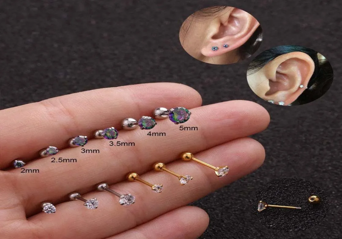 Boucles d'oreilles de perçage en acier inoxydable, 20G, Cz 3 broches, Tragus, clou d'oreille en cristal Zircon, bijoux de perçage 4490164