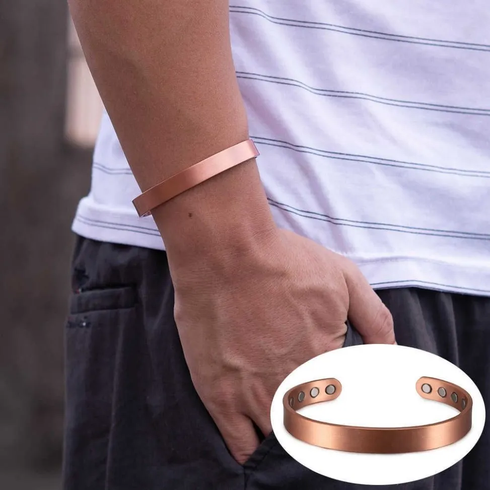 Matte Koperen Armband Mannen Magnetische Artritis Verstelbare 8 stks Magneten 10mm Mannen Manchet Armband Magnetische Energie Armband voor Mannen Q0717278A