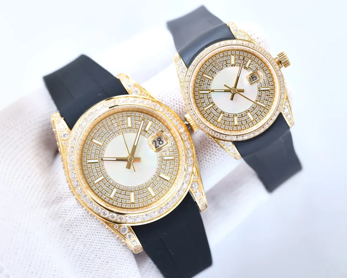 2024 new brand watch Full of diamond log couple pair table Mens 41mm Womens 32mm sapphire glass 316L stainless steel 316Stainless steelBracelet